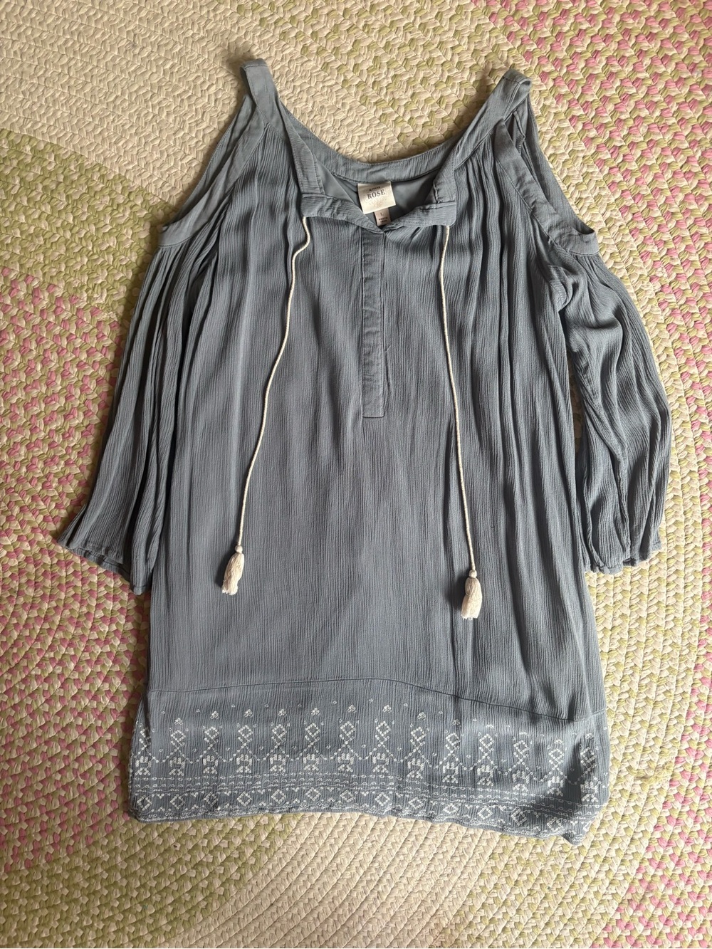 Women’s Cold-Shoulder Tassel Tunic Dress in Slate Blue